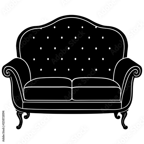 Sofa with a softly sculpted armrest shape  silhouette vector illustration 