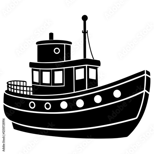 Tugboat with a hull silhouette vector illustration 