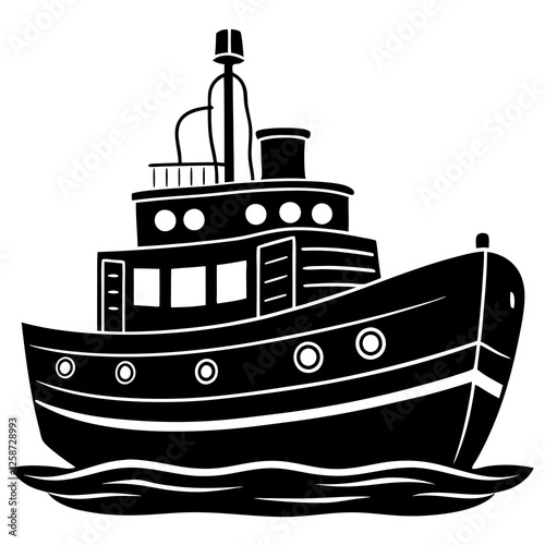 Tugboat with a hull silhouette vector illustration 