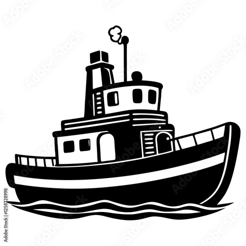 Tugboat with a hull silhouette vector illustration 