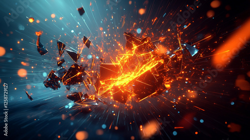 A striking abstract wallpaper with jagged digital fragments and explosive neon accents, delivering a powerful modern look in HD.