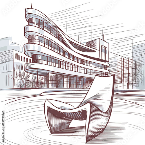 luxurious chair design with creative house background design illustration