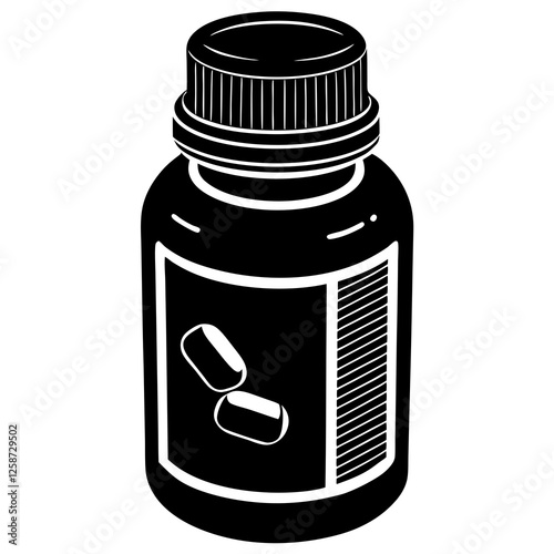 Pill bottle with an inward curve at the lid silhouette vector illustration 