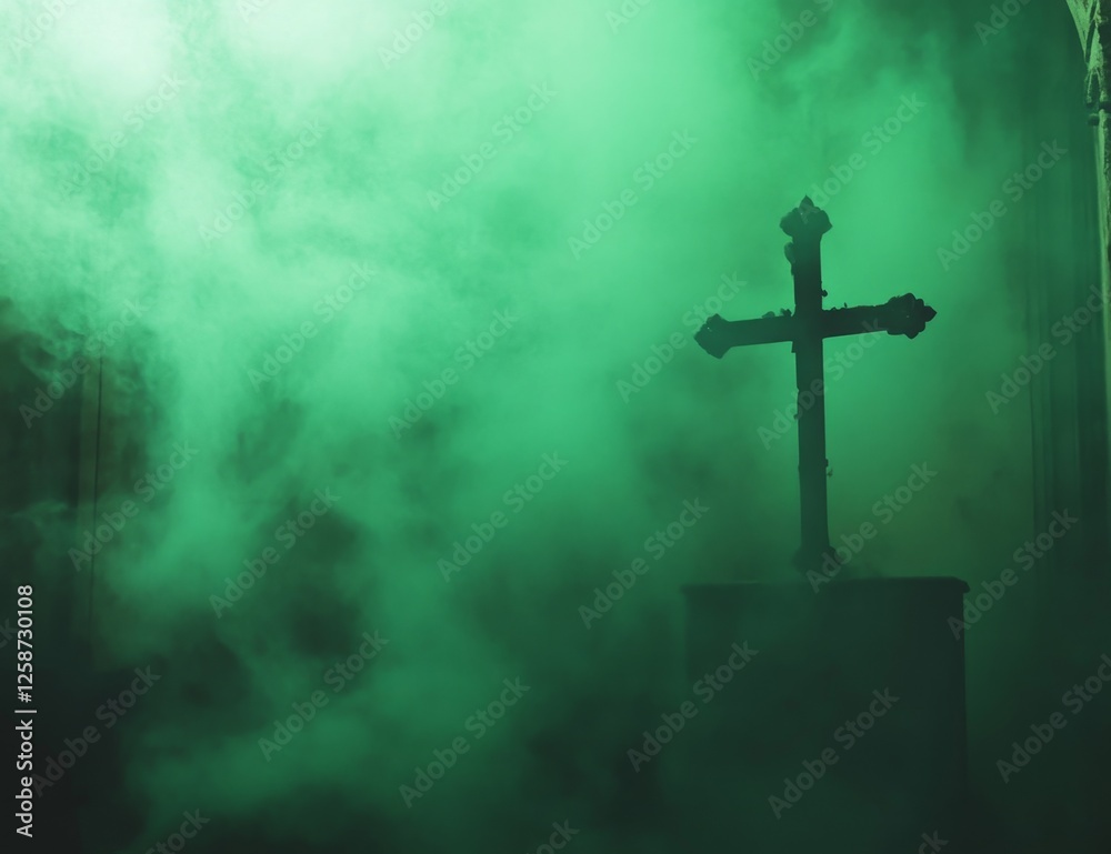 Fototapeta premium Church Cross Smoke Green Gothic Halloween