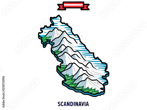 Create a minimalist vector map of Scandinavia highlighting major fjords, emphasizing geographical accuracy and clean lines.