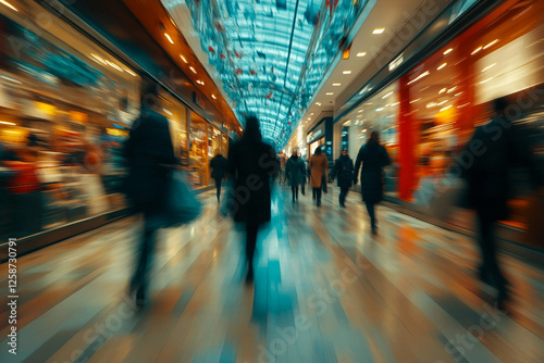 Wallpaper Mural Abstract Scene of Busy Crowded Shopping Center with Motion Blur, Generative AI Torontodigital.ca