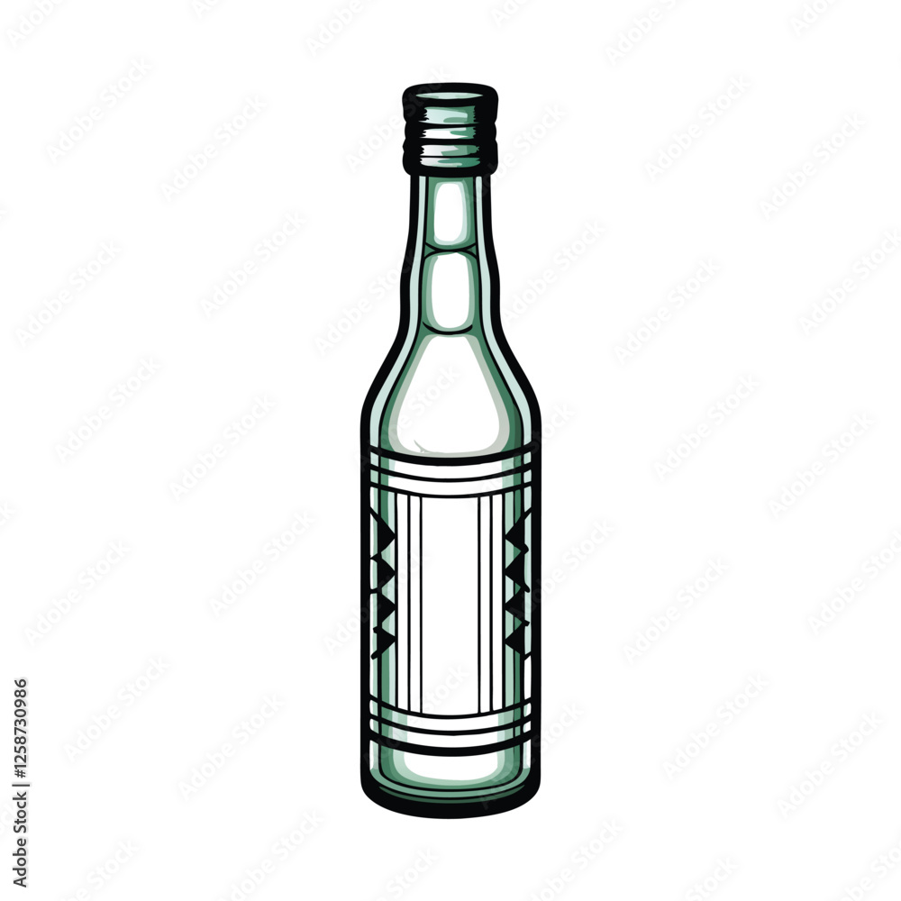 Create a minimalist vector icon of a soju bottle, emphasizing its shape and label. Include subtle details for easy recognition. Create a minimalist vector icon of a soju bottle, emphasizing its shape and label. Include subtle details for easy recognition.