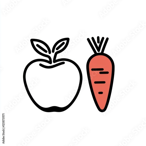 Simple illustration of an apple and a carrot (1) photo