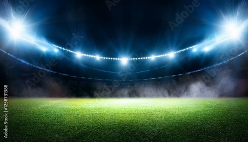 Bright stadium arena lights and smoke.
Generated image