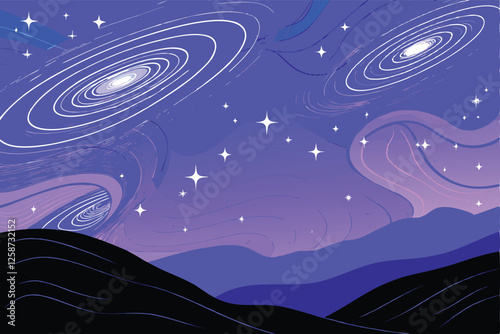 Create a vibrant space-themed vector background featuring a detailed view of nebulae, planets, and stars.  Include realistic textures and a sense of depth.