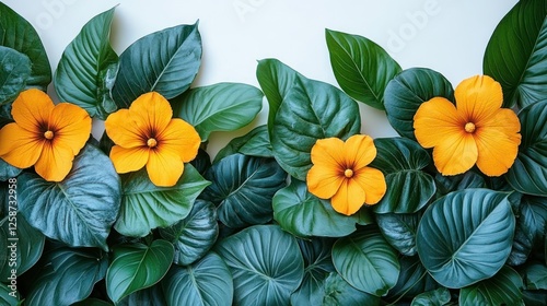 Wallpaper Mural Tropical flowers & leaves border on white background Torontodigital.ca