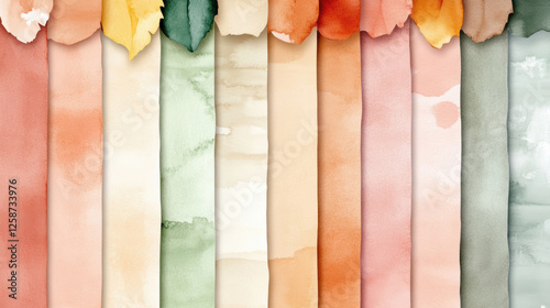 Soft watercolor textures blend in vertical strips of light tan, muted terracotta, and gentle green, creating natural and organic aesthetic with warm autumnal tones