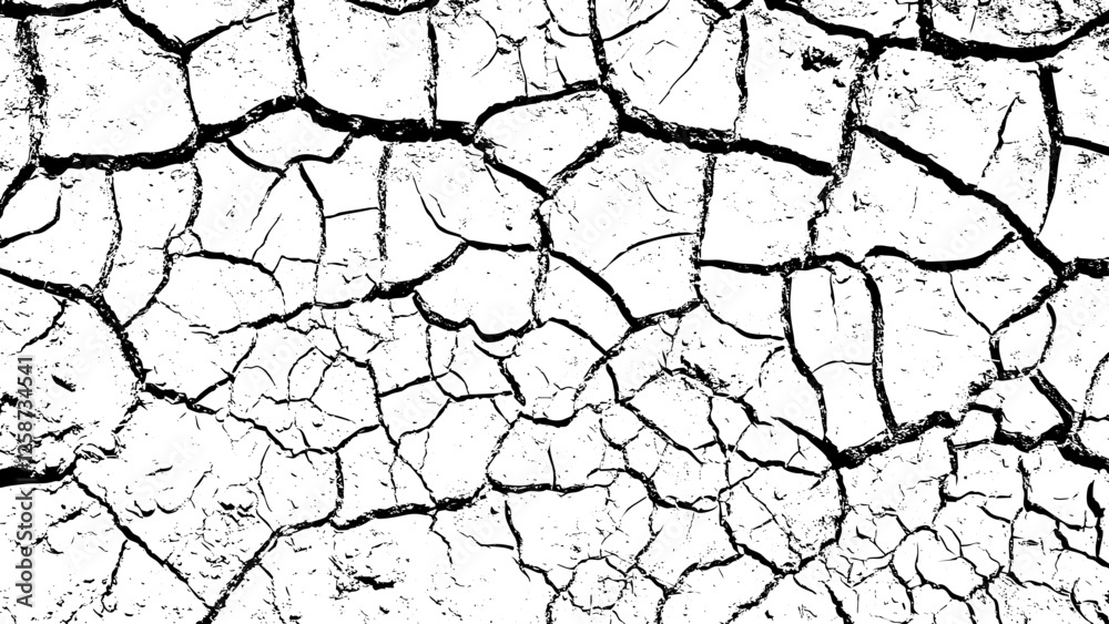 Rustic cracked vector texture with many cracks and scratches. Abstract background. Broken and damaged surface.