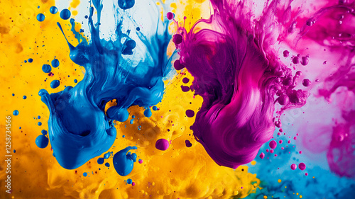 A vibrant abstract wallpaper featuring splattered ink effects and bold contrasting colors, captured in stunning high-definition detail.