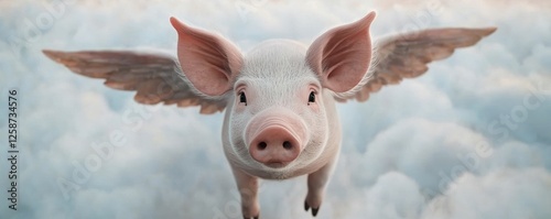 Wallpaper Mural A fantasy-inspired winged pig hovering above the clouds, its expression joyful and free, symbolizing limitless possibilities and breaking boundaries Torontodigital.ca
