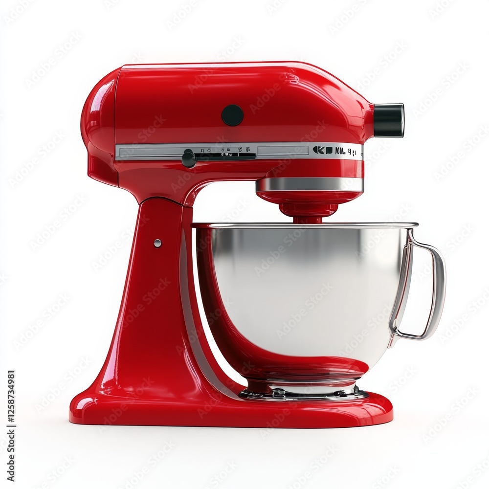 Red stand mixer, isolated on white background, for baking, kitchen appliance Red stand mixer, isolated on white background, for baking, kitchen appliance