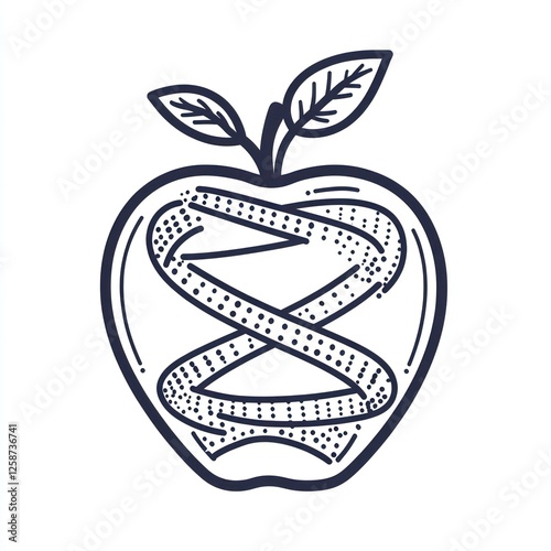 Apple with DNA helix, stylized graphic, educational photo