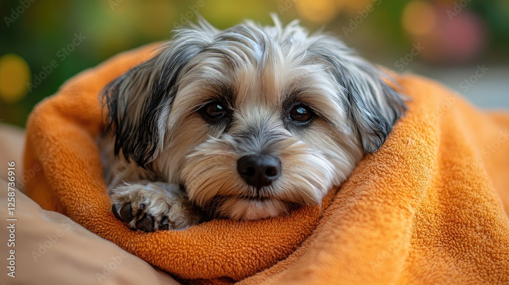 Cozy dog, orange blanket, autumn bokeh, home Cozy dog, orange blanket, autumn bokeh, home