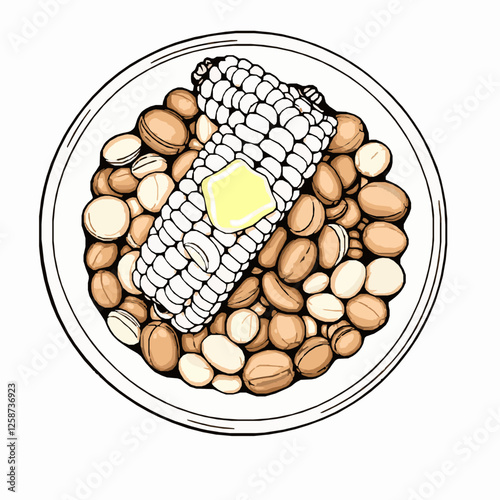 Black Outline Vector of Bowl of Mixed Nuts