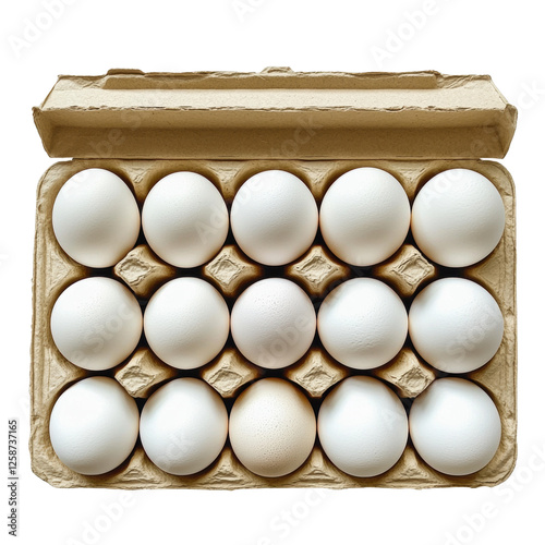 Egg carton with white eggs, top view