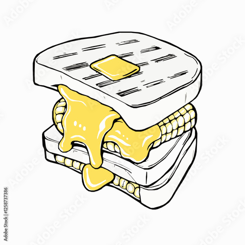 Black Outline Vector of Grilled Cheese Sandwich