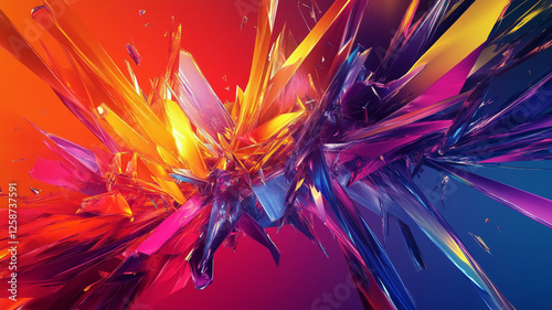 A vibrant digital abstract wallpaper with explosive color gradients and sharp, angular patterns, rendered in crisp HD clarity.