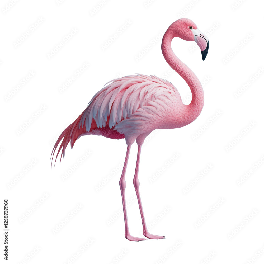 Flamingo standing, white isolated background