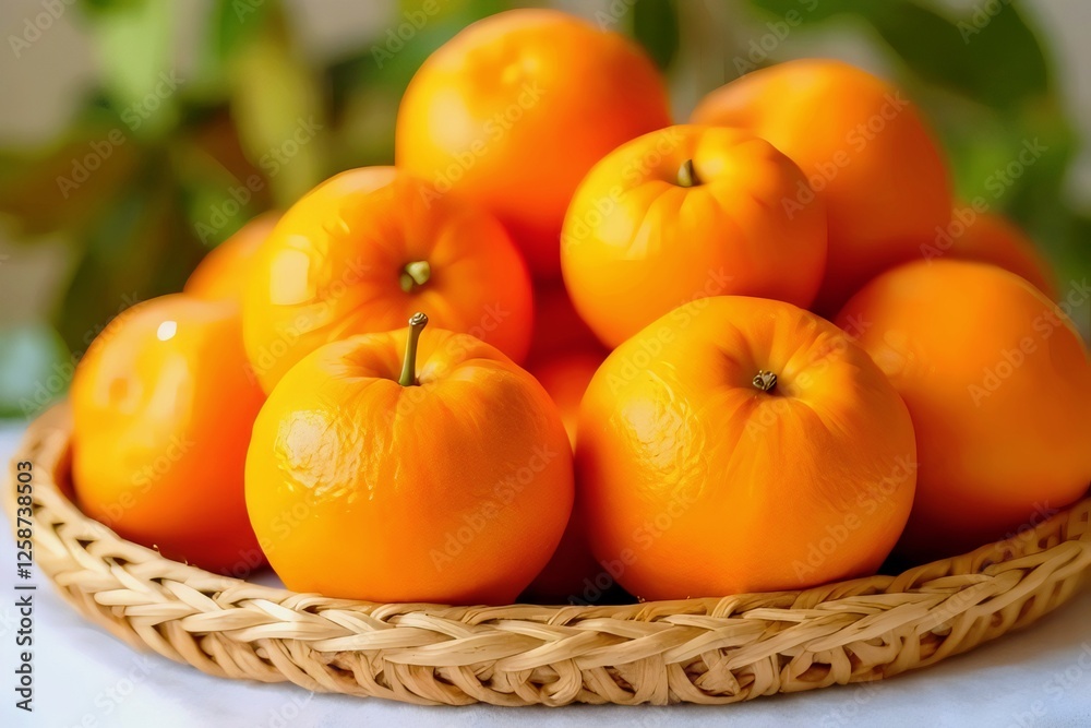 Ripe Orange Persimmons in a Wicker Basket Ripe Orange Persimmons in a Wicker Basket