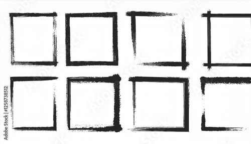 Box brush frame rough shape set. Text box frame rough grunge square paint shape element. Hand drawn crayon grunge brush rectangle text border. perfect any project.