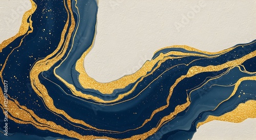 Abstract Art Background with Flowing Blue and Gold Color Texture