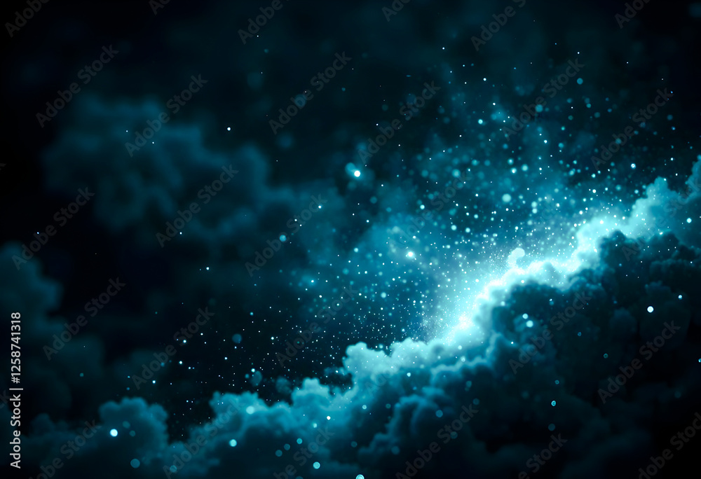 Obraz premium Celestial Glow Abstract Teal and Dark Blue Nebula