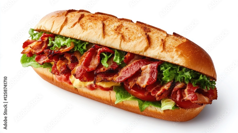 Delicious sandwich loaded with bacon, fresh lettuce, and vibrant toppings. Delicious sandwich loaded with bacon, fresh lettuce, and vibrant toppings.