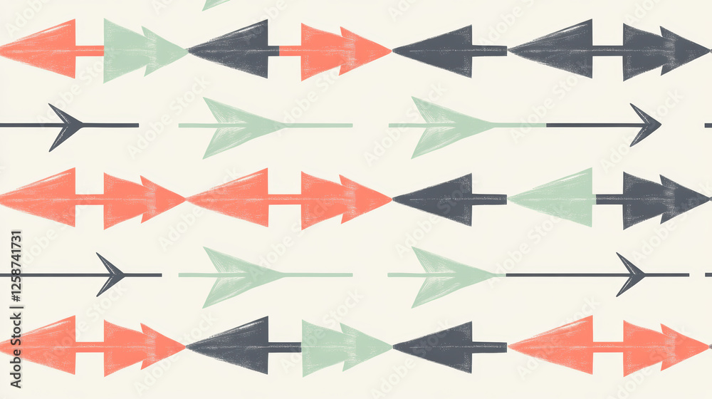 Geometric arrows in red, green, and black are arranged in seamless pattern on light background, creating modern and directional motif. design is clean and minimalistic Geometric arrows in red, green, and black are arranged in seamless pattern on light background, creating modern and directional motif. design is clean and minimalistic