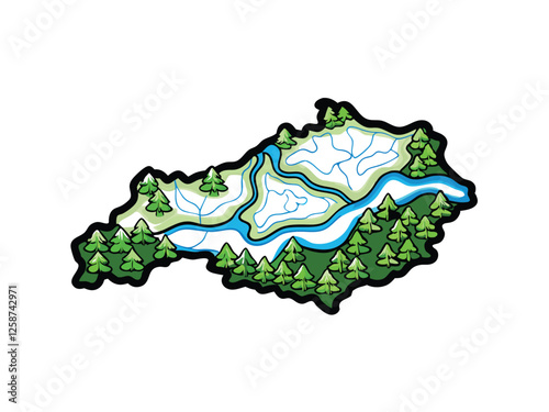 Create a detailed vector map of Eastern Europe with a specific focus on highlighting its natural geographical features, including mountains, rivers, and forests.