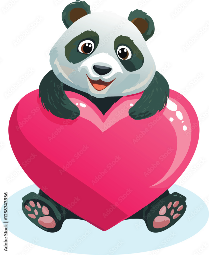 Fototapeta premium A cute panda bear with read heart for valentine's t-shirt design