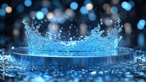 Water Splash on Glass Platform, Bokeh Background