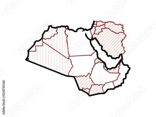 Create a clean vector outline map of the Middle East, clearly showing all country borders and names.  Include a modern, minimalist aesthetic.