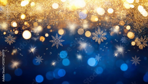 christmas glowing golden and blue night background christmas lights gold holiday new year abstract glitter defocused with blinking stars snowflakes and sparks blurred bokeh banner celebration
