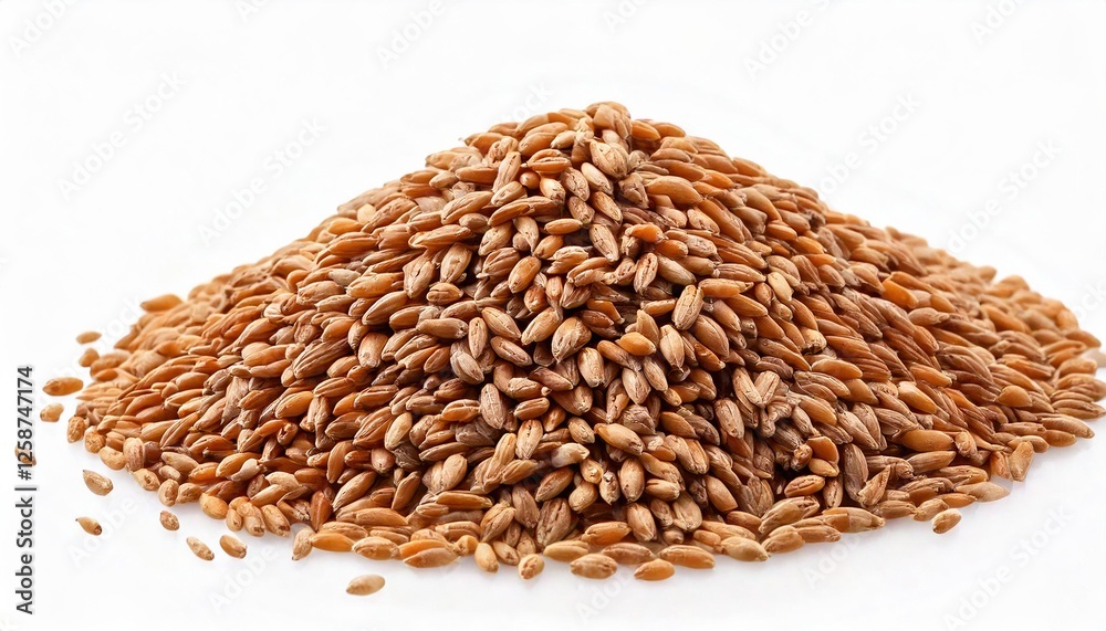 Pile of grains displayed on a white surface in a studio setting Pile of grains displayed on a white surface in a studio setting