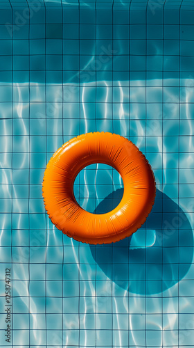 orange life preserver floating water outdoor swimming pool safety equipment summer relaxation