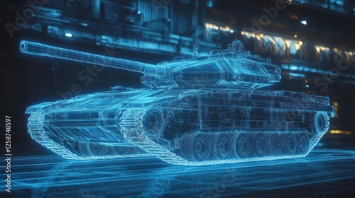 Futuristic Tank: Digital Hologram of Military Vehicle photo