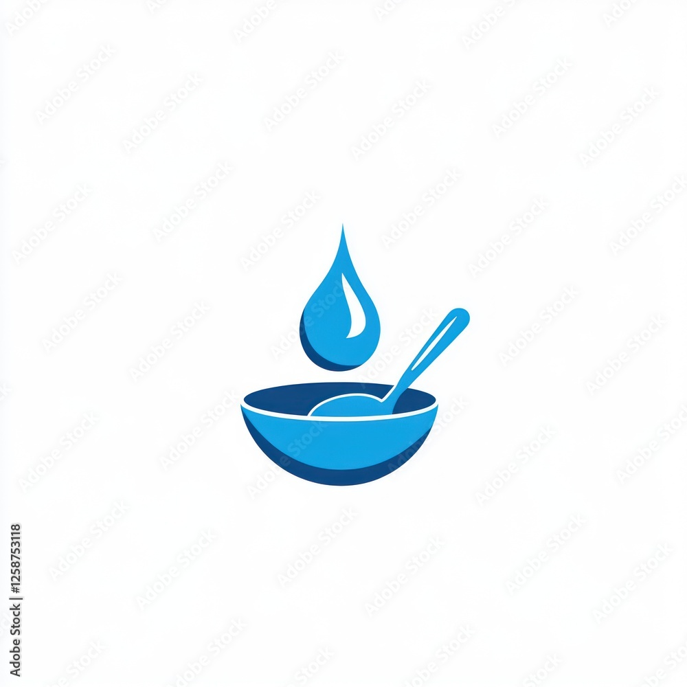 Blue bowl and spoon with water drop logo Blue bowl and spoon with water drop logo