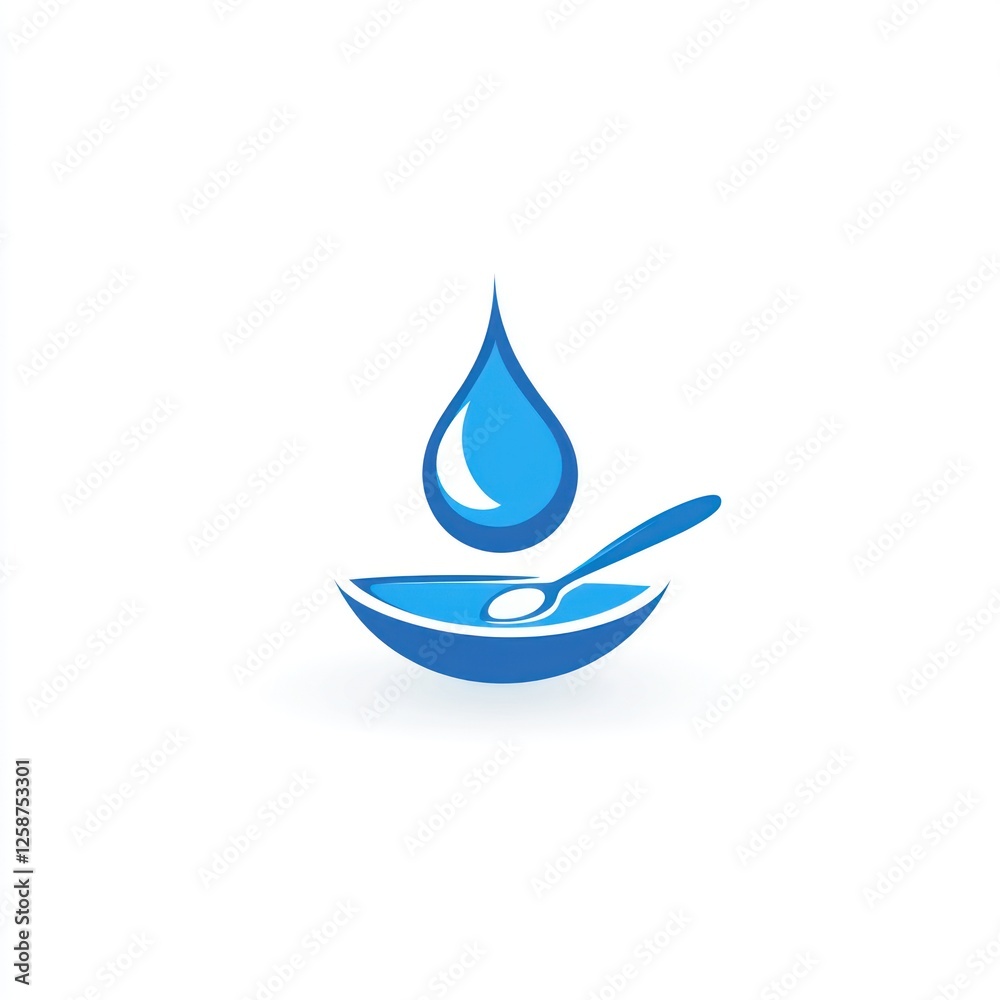 Abstract water drop and spoon in bowl, healthy drinks logo Abstract water drop and spoon in bowl, healthy drinks logo