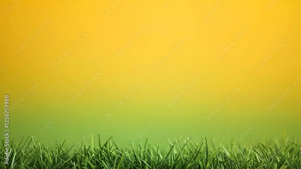 Fototapeta premium Vibrant Green Grass Against a Yellow Gradient Background