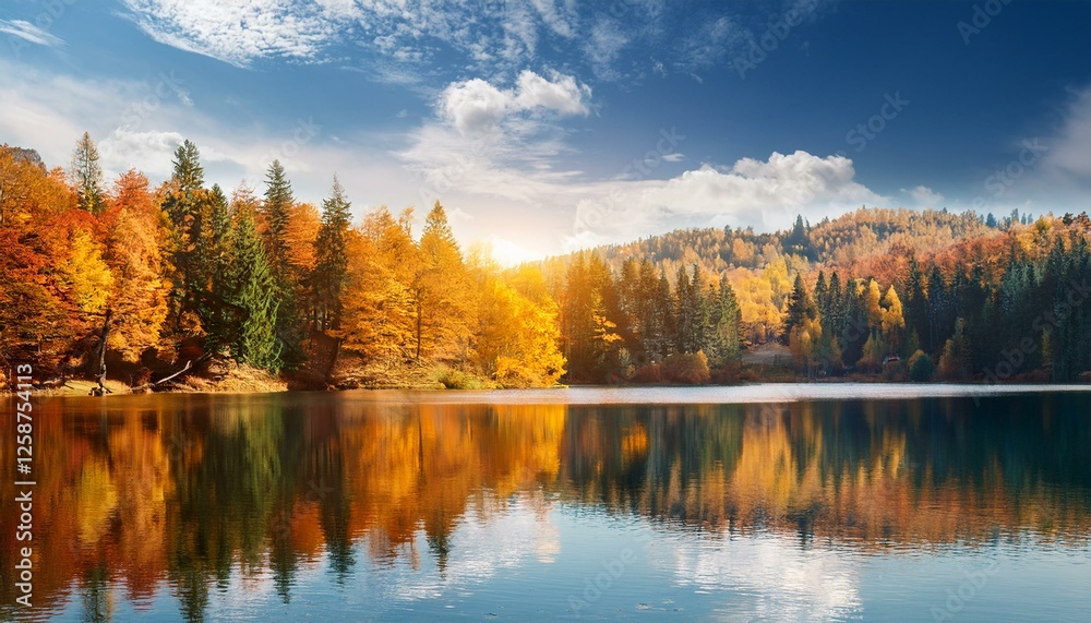 natural autumn landscape forest lake in calm weather natural autumn landscape forest lake in calm weather