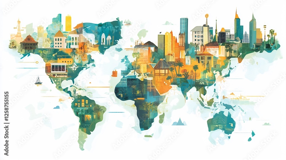 Fototapeta premium Global visualization of microloans empowering entrepreneurs depicting financial transactions connecting diverse small business owners across different regions