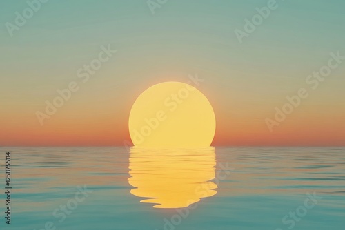 Fototapeta Naklejka Na Ścianę i Meble -  Ocean sunset reflection, calm water, pastel sky, peaceful scene, website banner