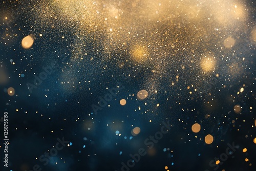 Glimmering gold dust and bokeh lights on a dark background
