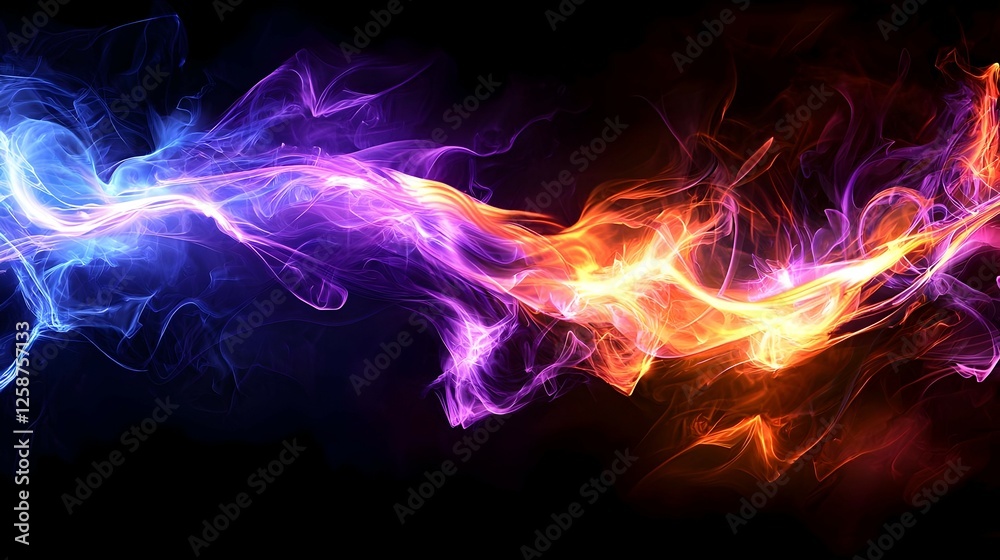 Obraz premium Abstract Glowing Energy Flow with Purple Blue Red Orange Particles