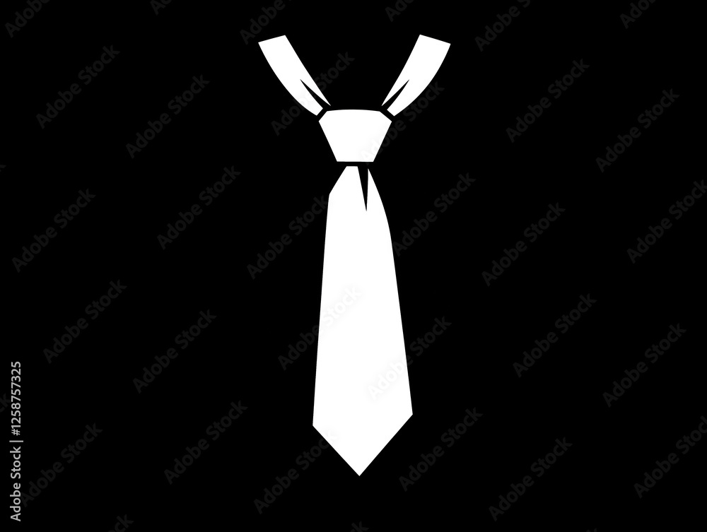 A simple white tie displayed against a black background. A simple white tie displayed against a black background.